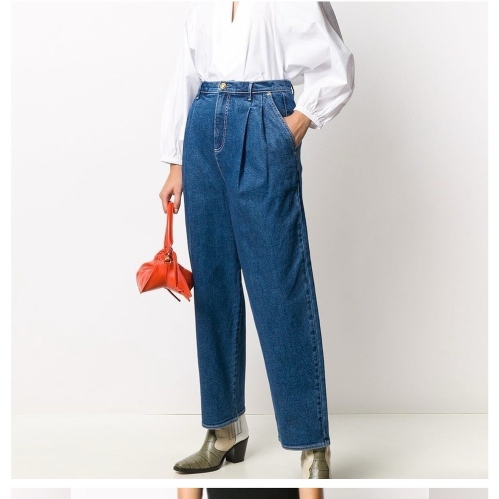 Tory Burch Size 8 High Rise Pleated Jean in Classic Blue